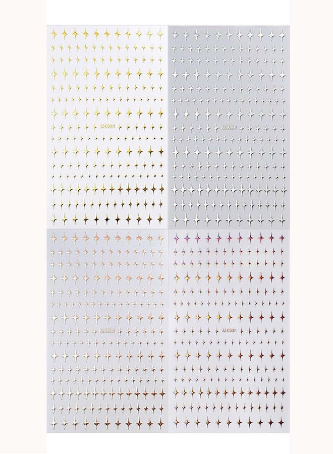 SPLOCUDU 12 Sheets Star Nail Stickers Gold Nail Art Stickers Star 3D Self Adhesive Nail Decals Silver Rose Gold Nail Art Decals Holographic Nail Design for Women Girls Accessories DIY Manicure - Image 2